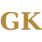 A gold serif monogram of the letters G and K on a white background.