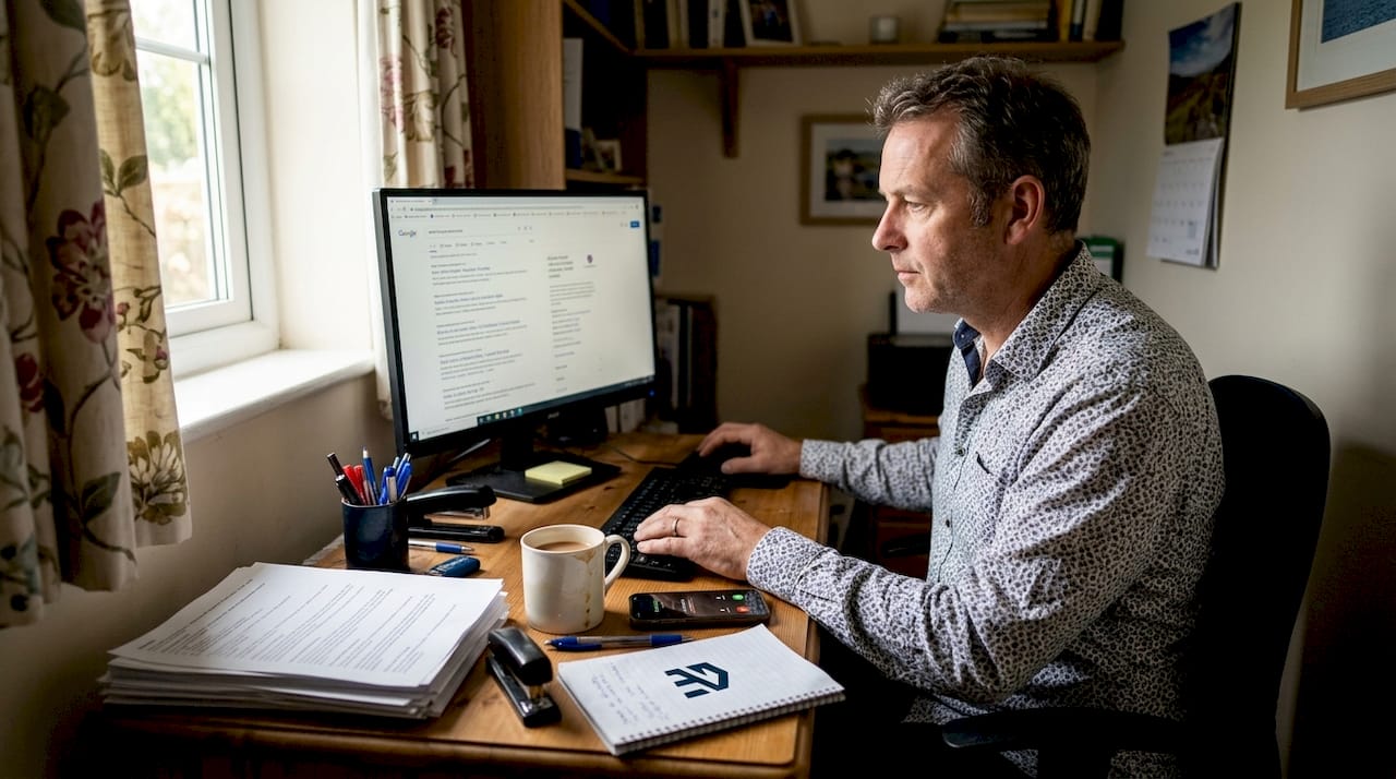 Business owner reviewing website search ranking