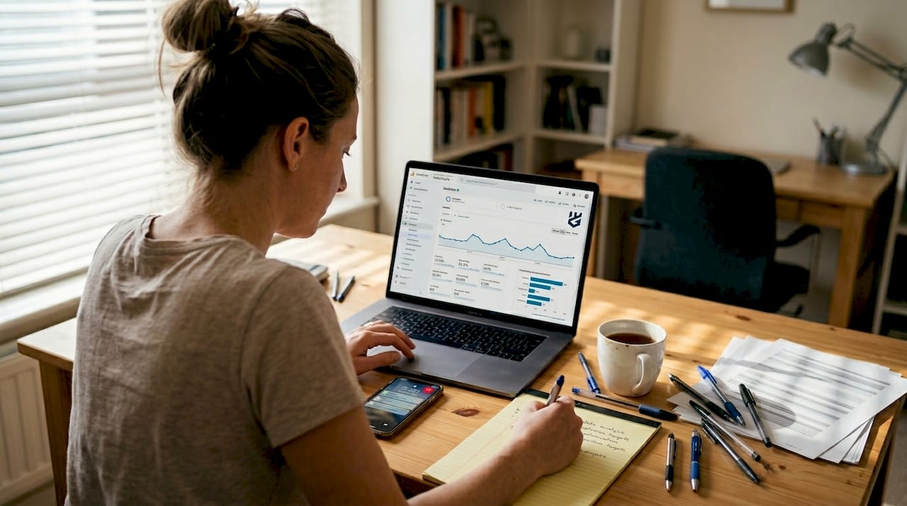 Person reviewing analytics data in home office