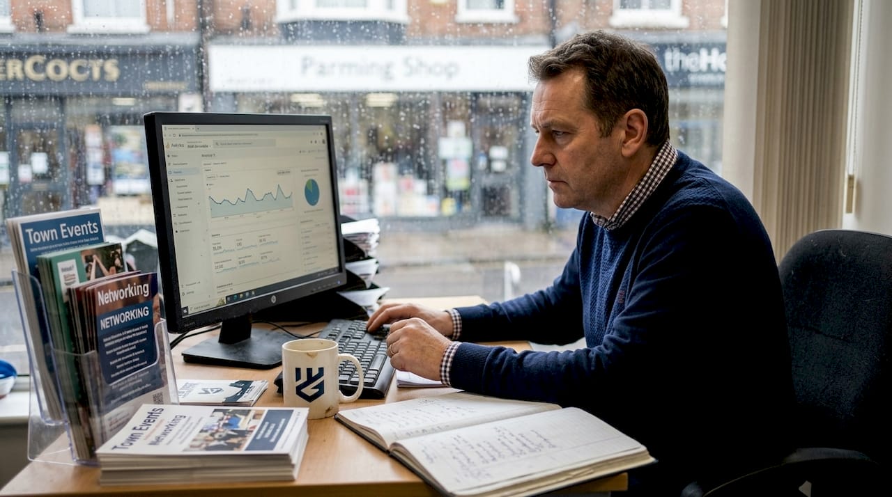 Small business owner reviews website analytics