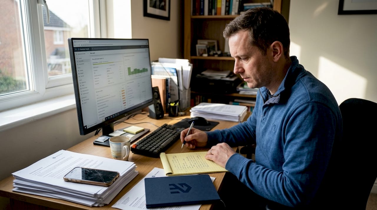 SEO consultant reviewing site audit checklist