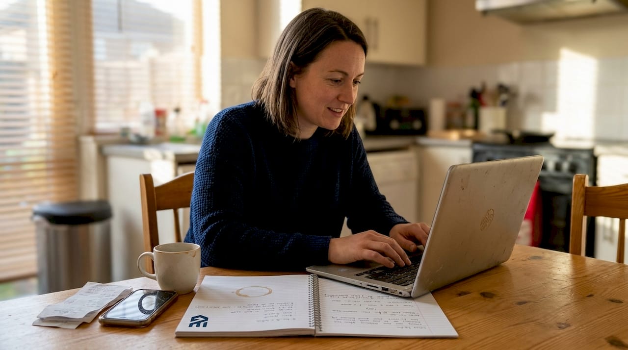 Small business owner working on SEO at kitchen table