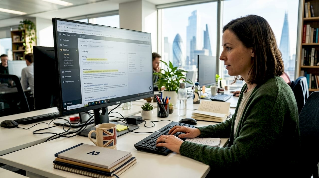 SEO analyst reviewing site in London office