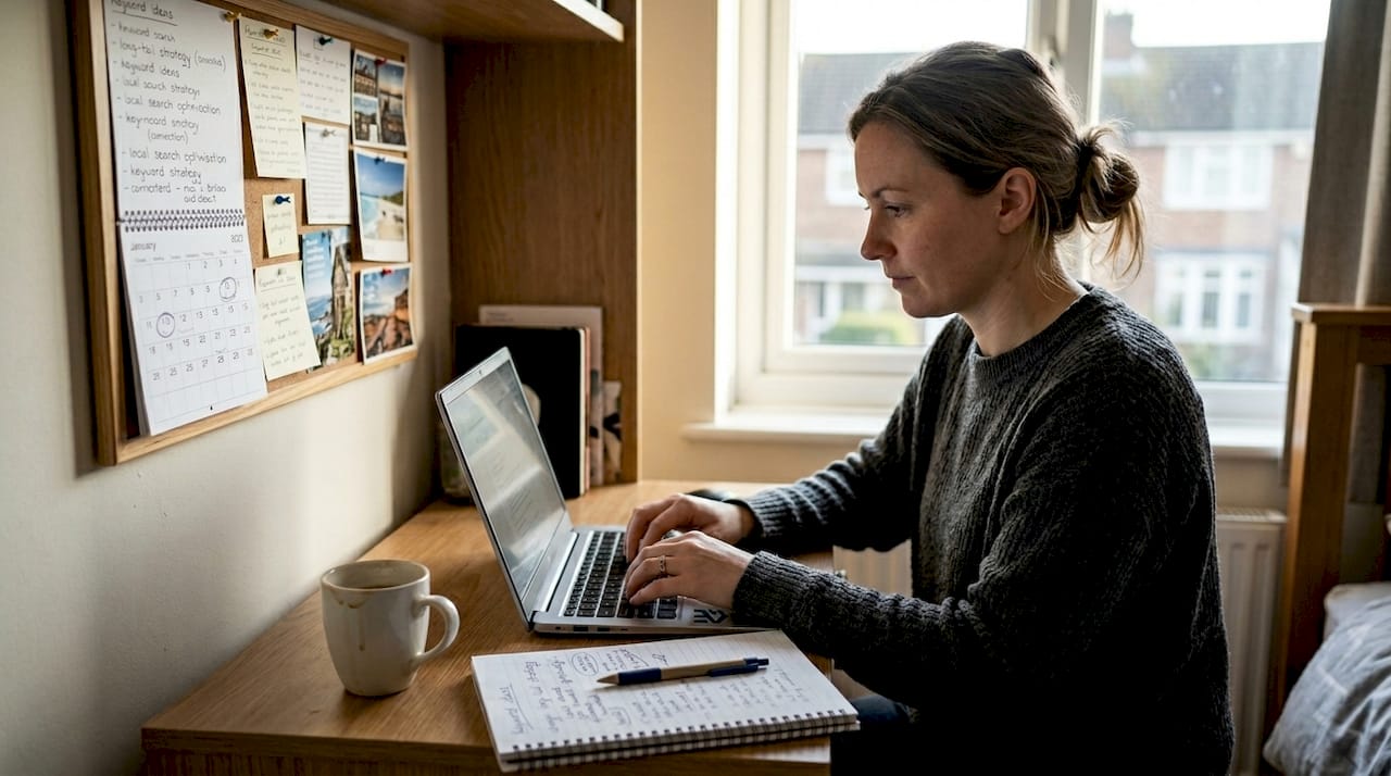 SEO specialist working in UK home office