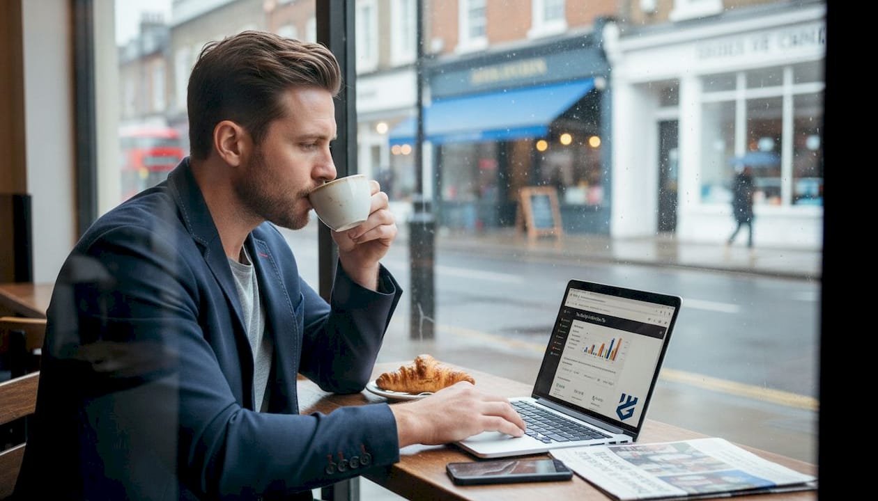 UK café owner updating business profile