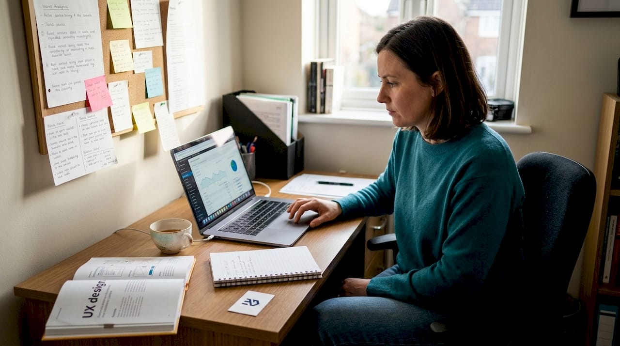 Small business owner reviewing website analytics