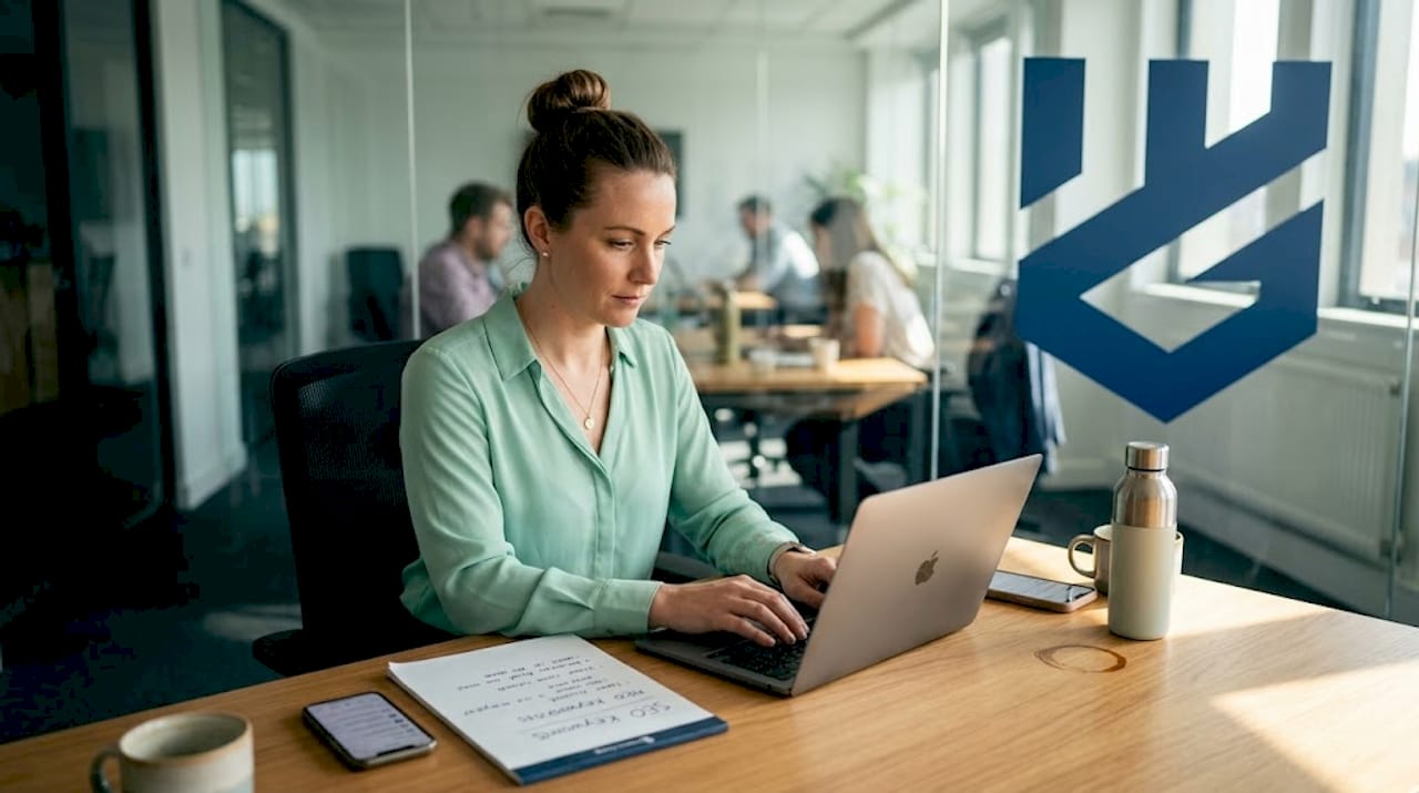 Business owner working on SEO research