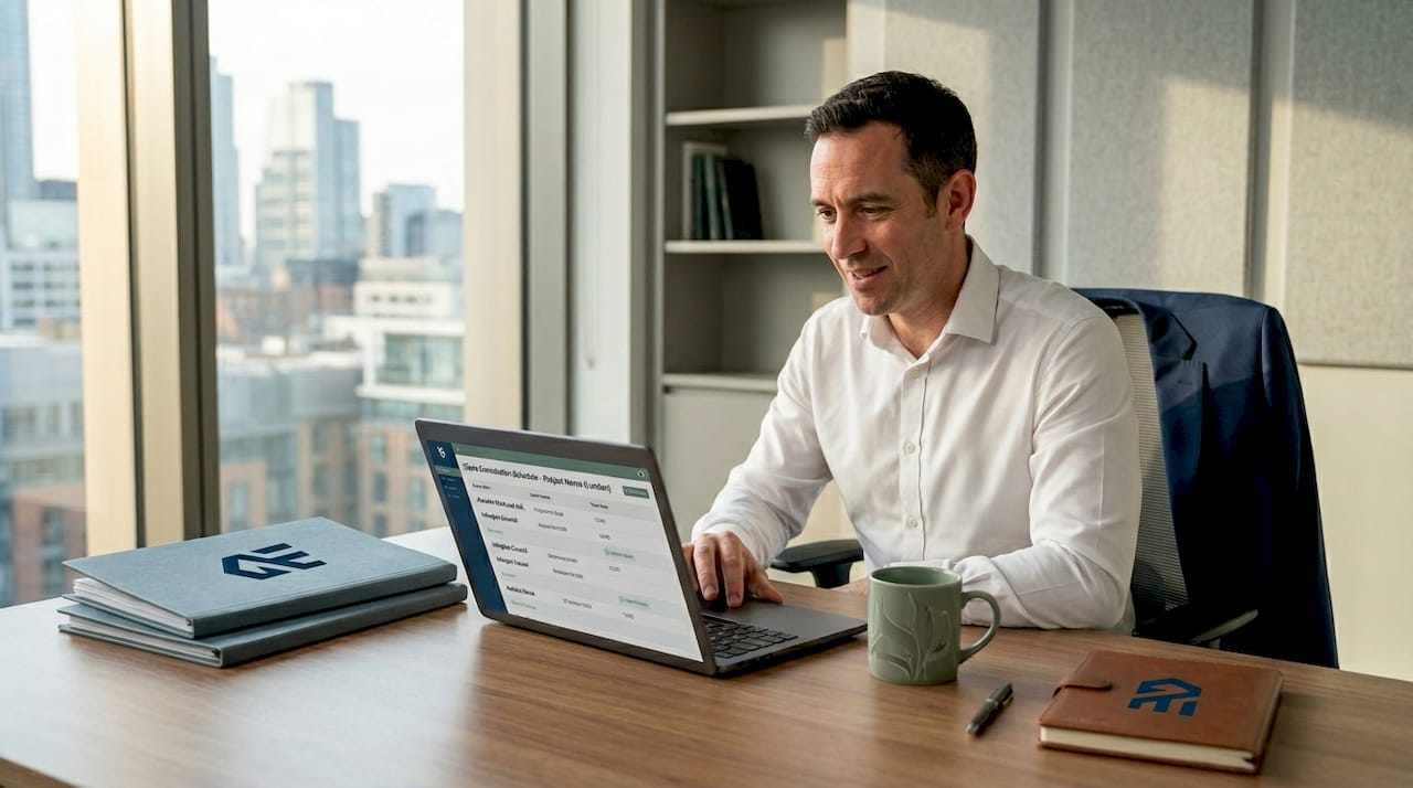 Solicitor using digital tools at office desk