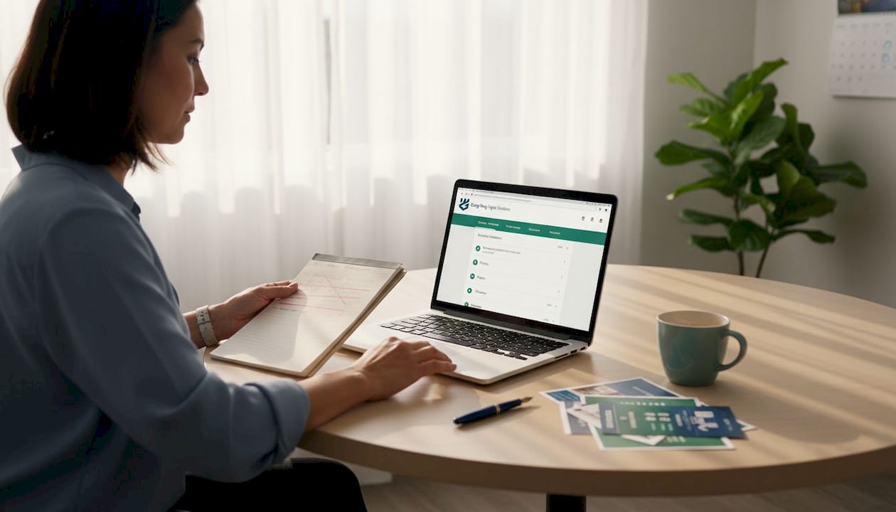 Business owner updating Google profile at desk